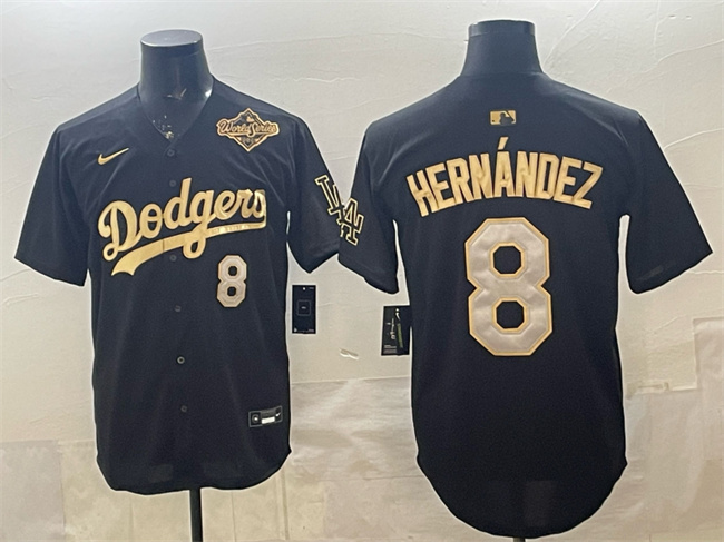 Men's Los Angeles Dodgers #8 Enrique Hernández Black Gold 2025 World Series Patch Limited Stitched Baseball Jersey Men's Los Angeles Dodgers #8 Enrique Hernández Black Gold 2025 World Series Patch Limited Stitched Baseball Jersey